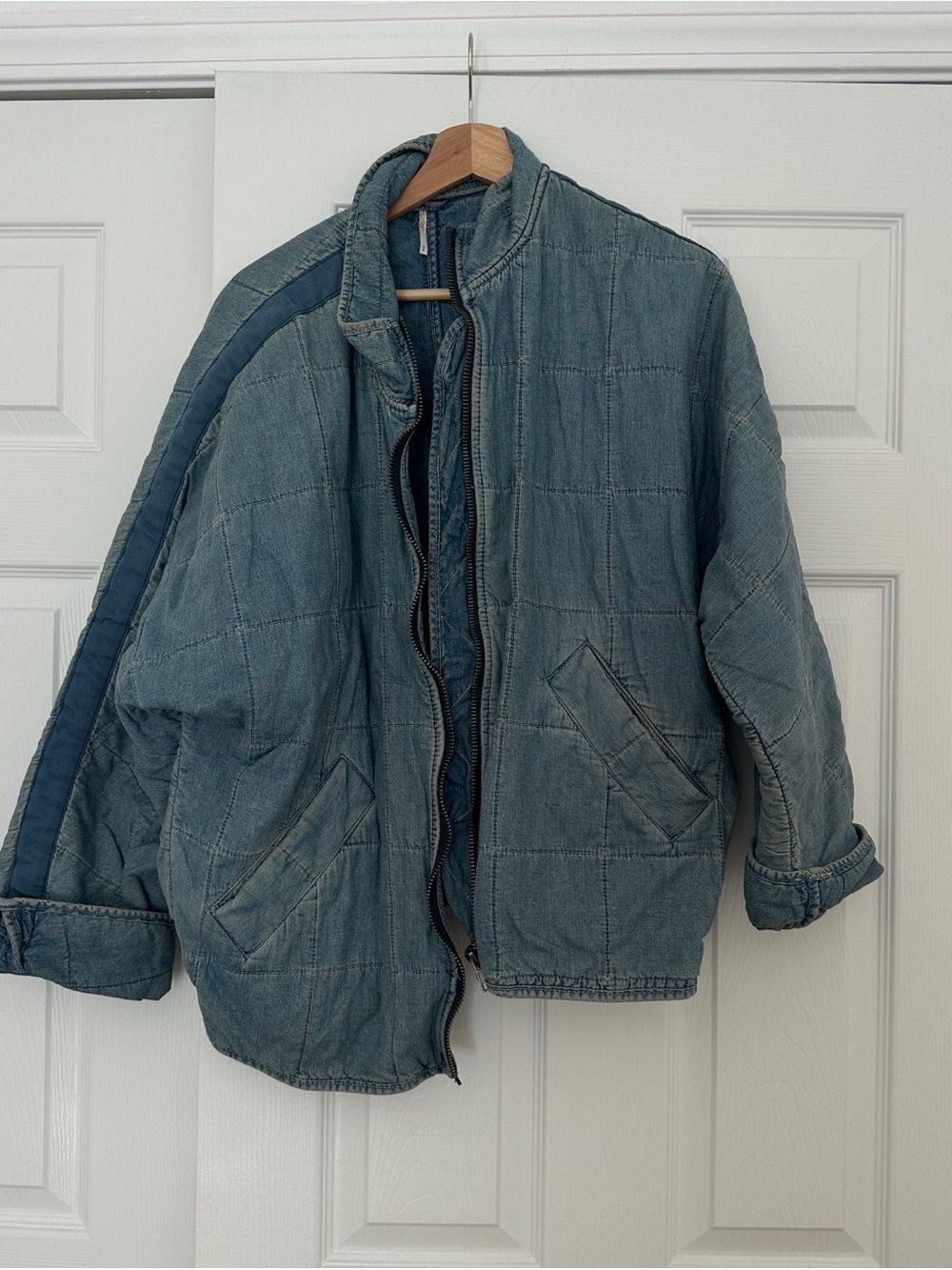 Free People Quilted Denim-Blue Lightweight Jacket